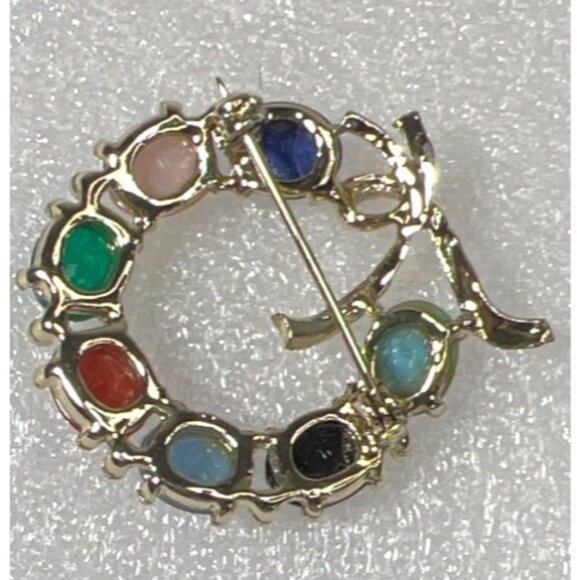 Vtg Egyptian Revival Gold-Tone Brooch Pin Multicolor Scarab Beetle Insects - Picture 8 of 8